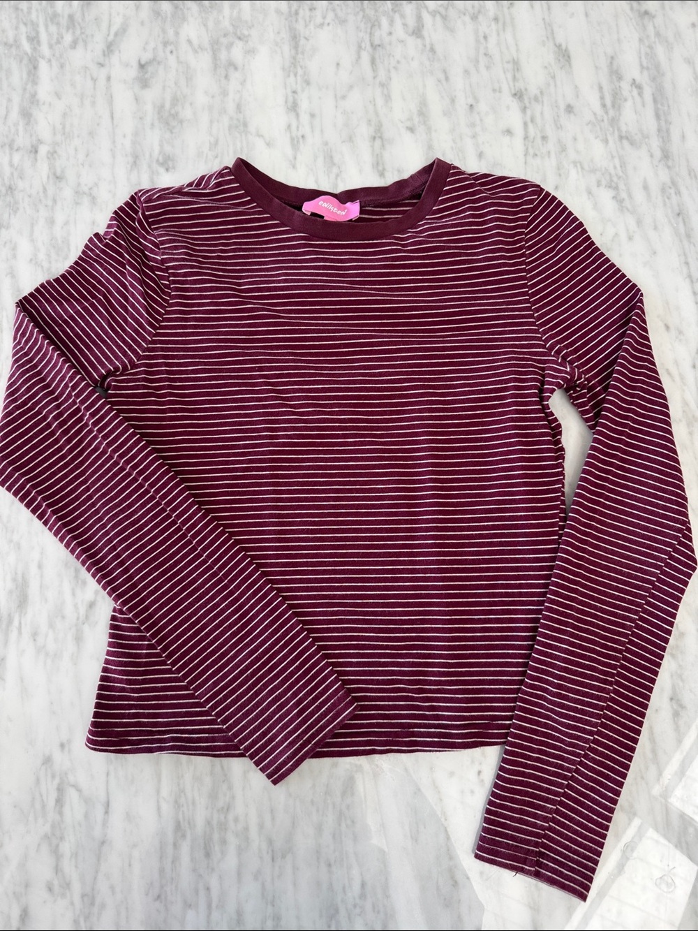 Edikted Women's Brianna Striped Long Sleeve T Shirt. Maroon. S